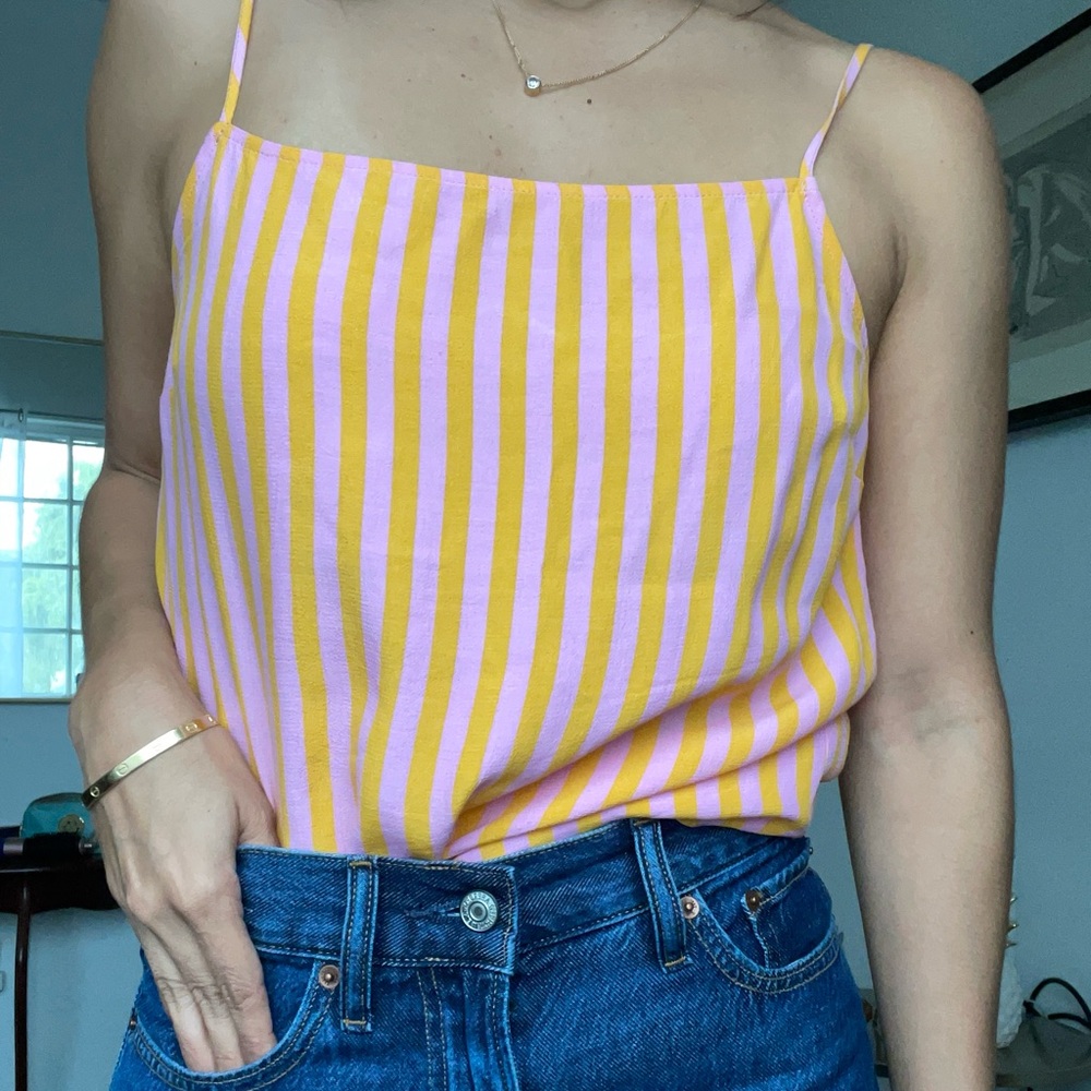 TopShop pink and yellow stripped tank size 4